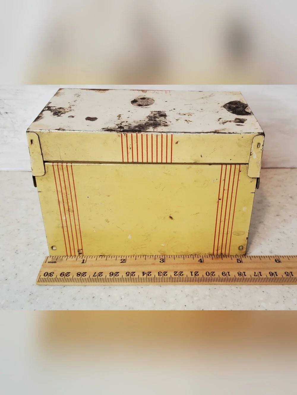 Vintage Metal Recipe Box w/ Vintage Recipe Cards & Dividers Art Deco Kitchen Sto